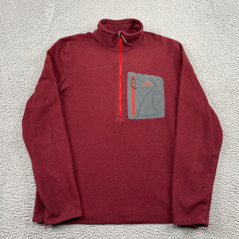 L.L. Bean Pullover Mens XL Burgundy‎ Sweater Fleece Quarter Zip 501151 Pocket